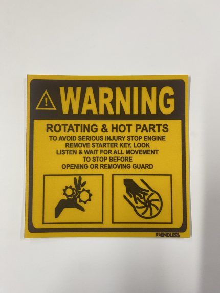 Warning Rotating and Hot parts sticker 100 x 100mm