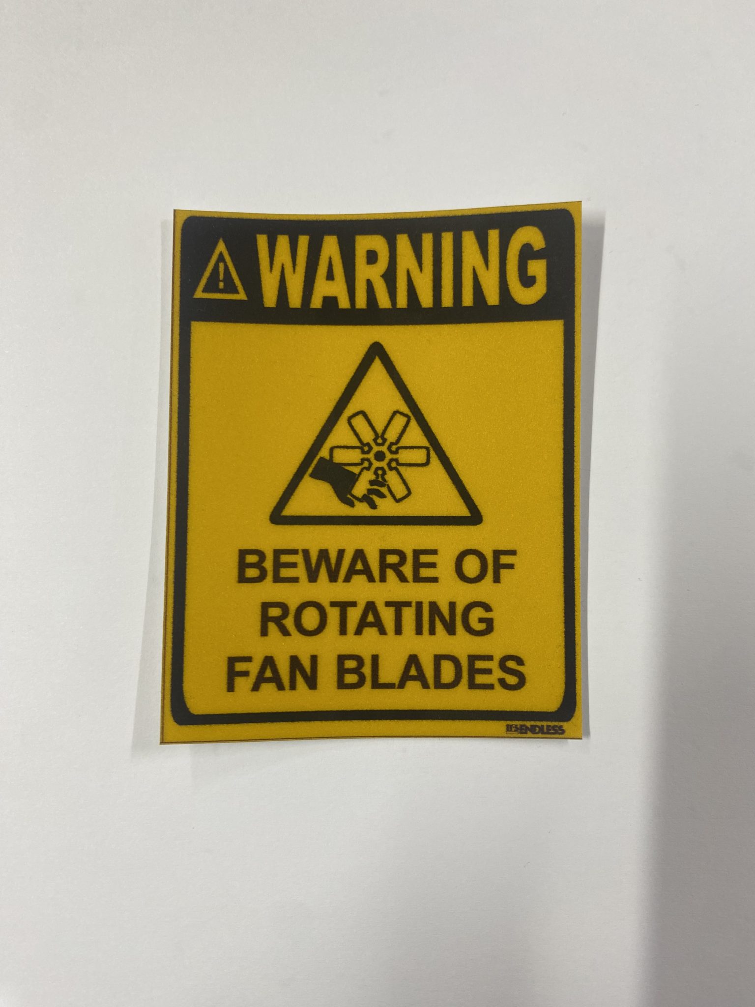 Warning Beware of Rotating Fan Blades Sticker 70 x 90mm - It's Endless